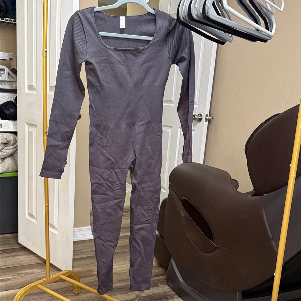 Elegant Charcoal Long-Sleeve Jumpsuit